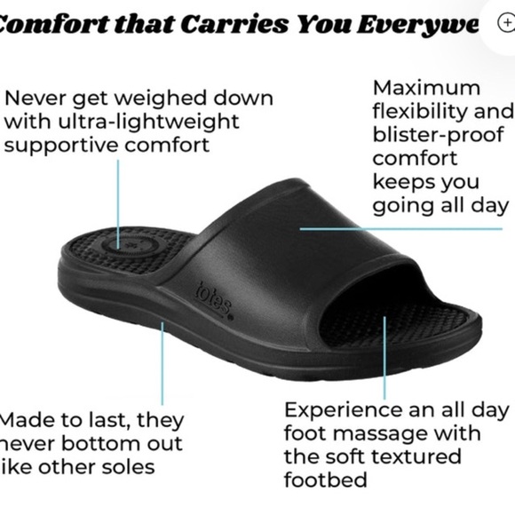 NWT Men’s Totes Everywear Black Slide Sandals (11) - Picture 2 of 9